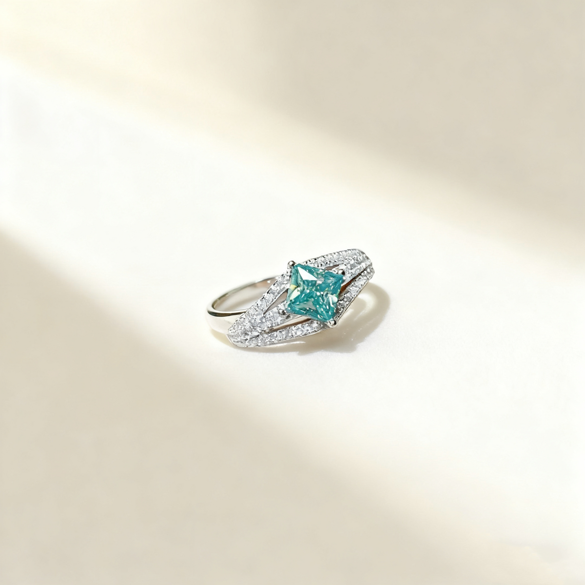 Green Princess-Cut Diamond Ring