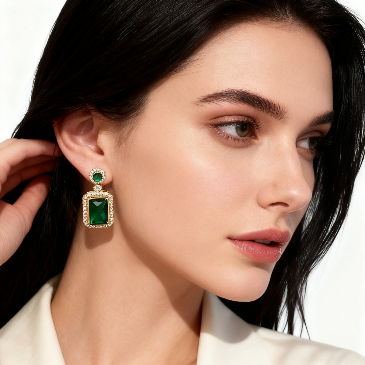 Emerald Agate & Diamond Earrings