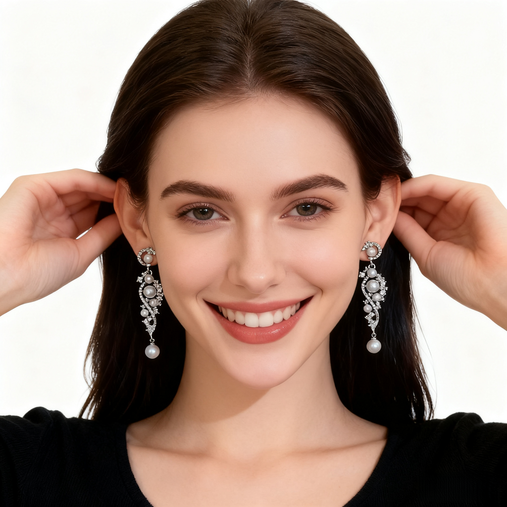 Diamond Tassel Pearl Earrings