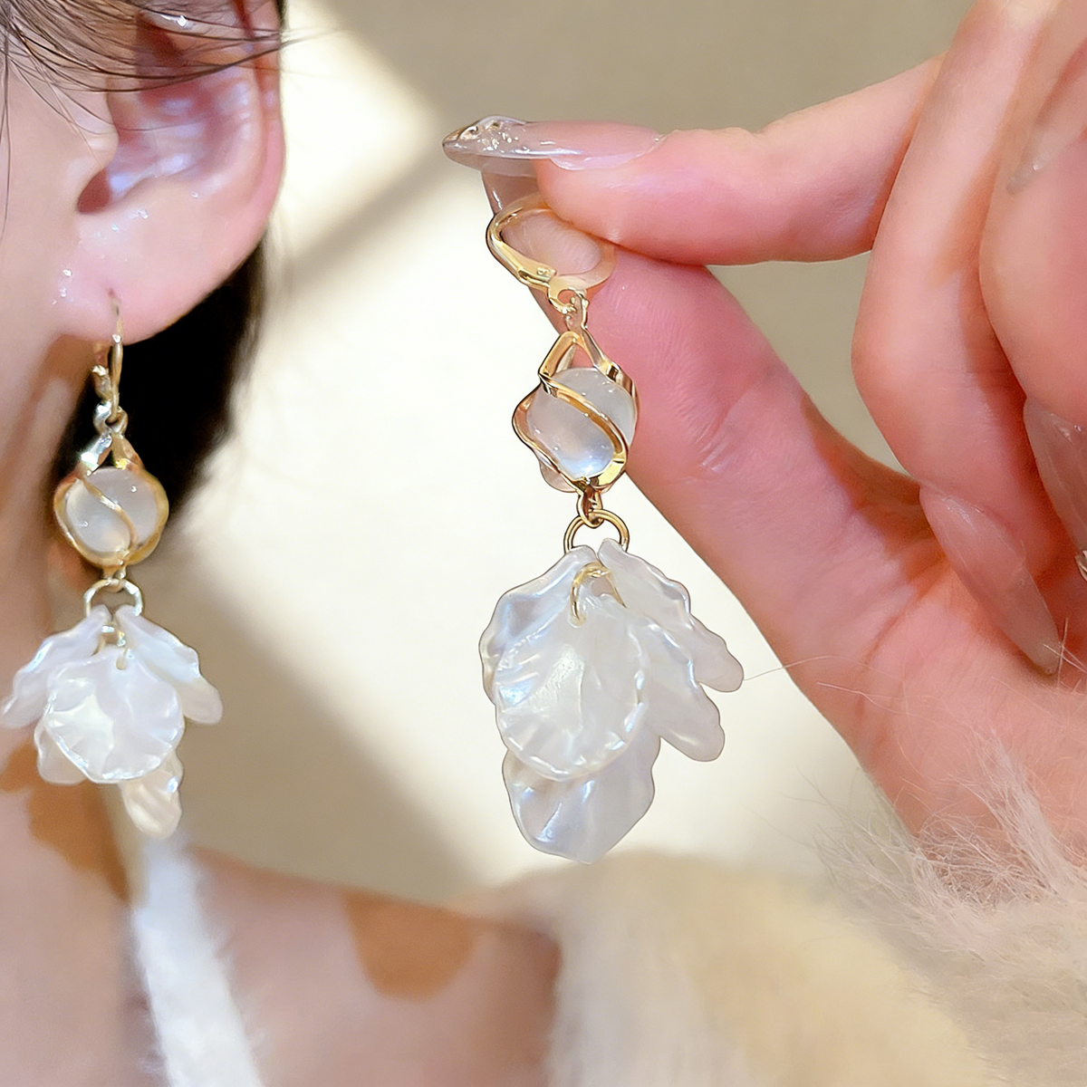 Pearl Petal Tassel Earrings