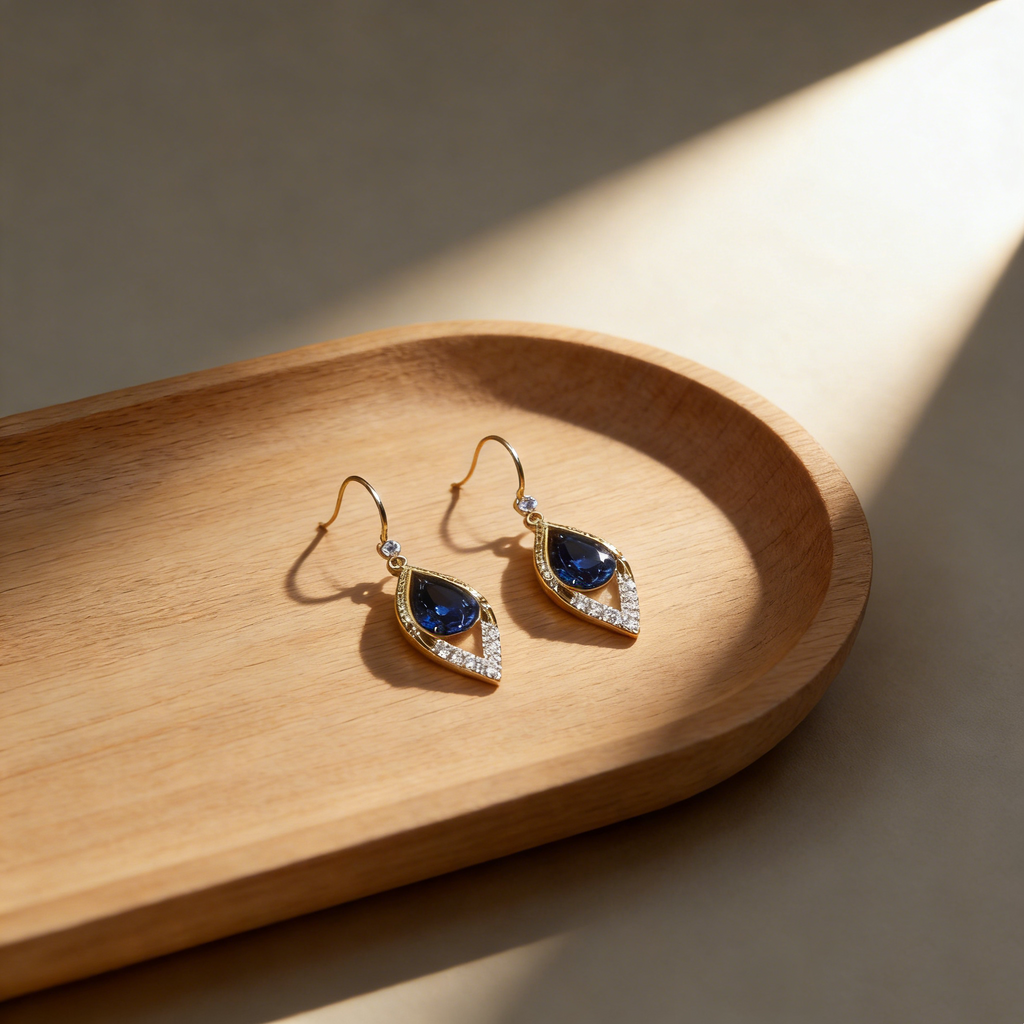 Natural Blue Crystal Teardrop Earrings