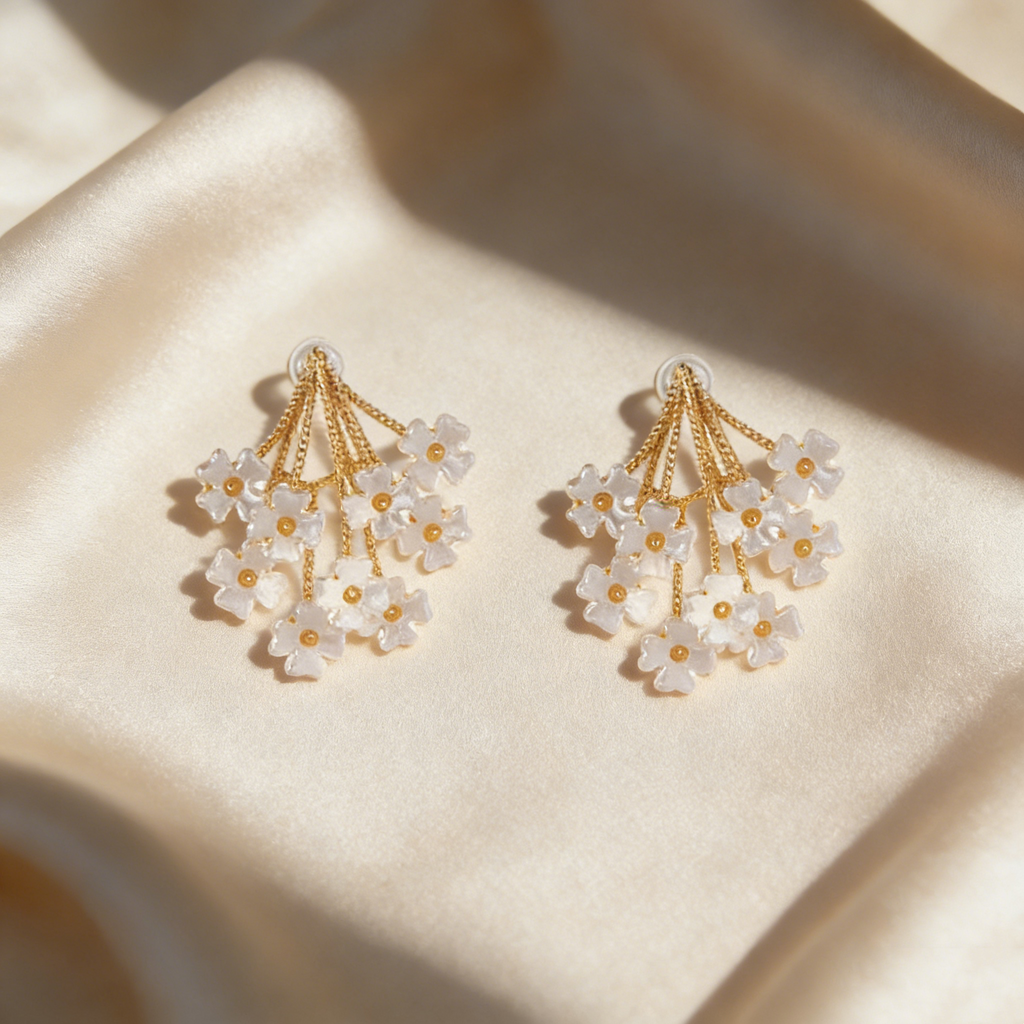 Natural Shell Floral Cluster Earrings