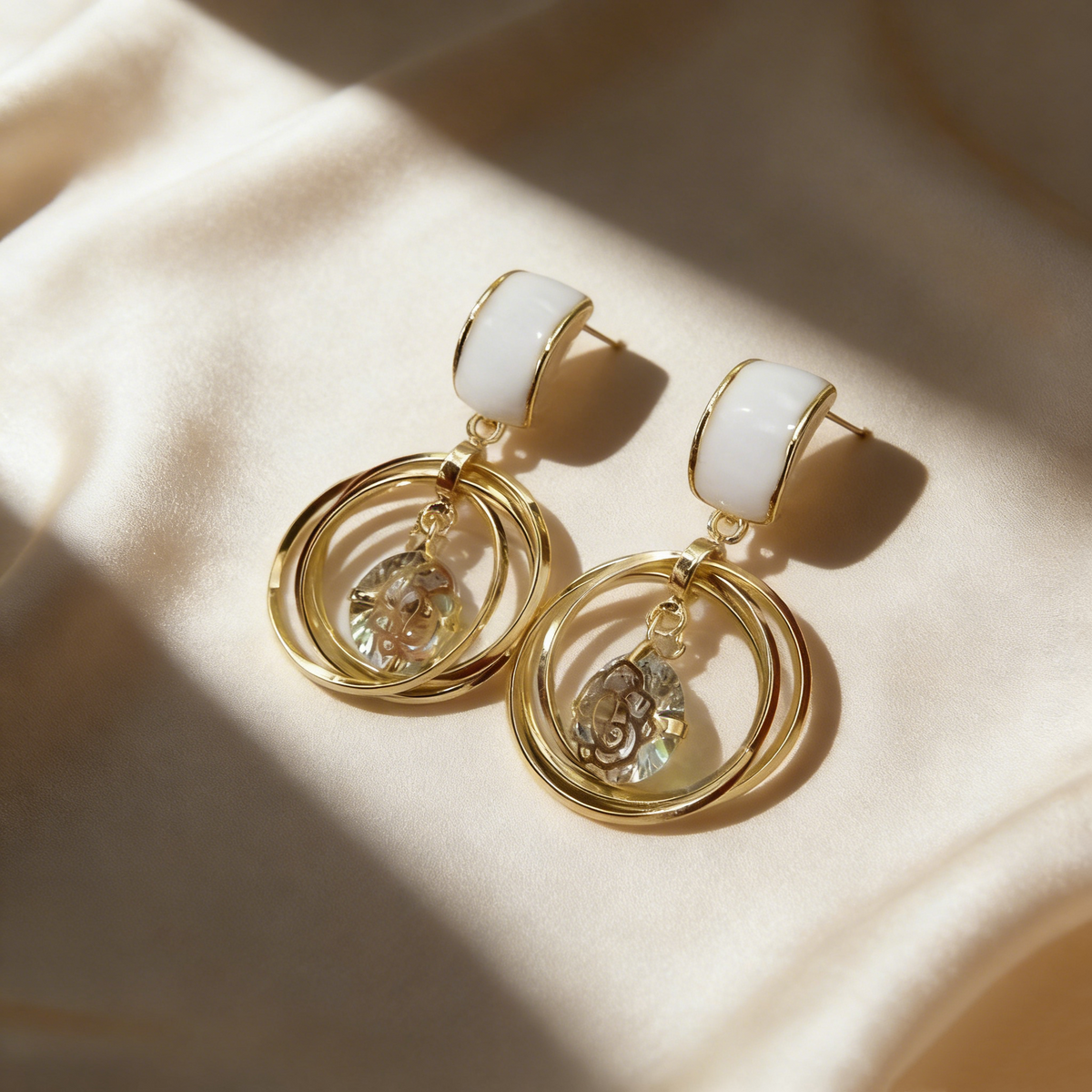 Natural Shell Multi-Hoop Drop Stud Earrings