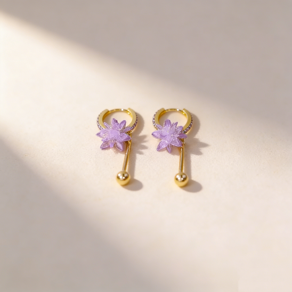 Purple Ice Flower Tassel Earrings