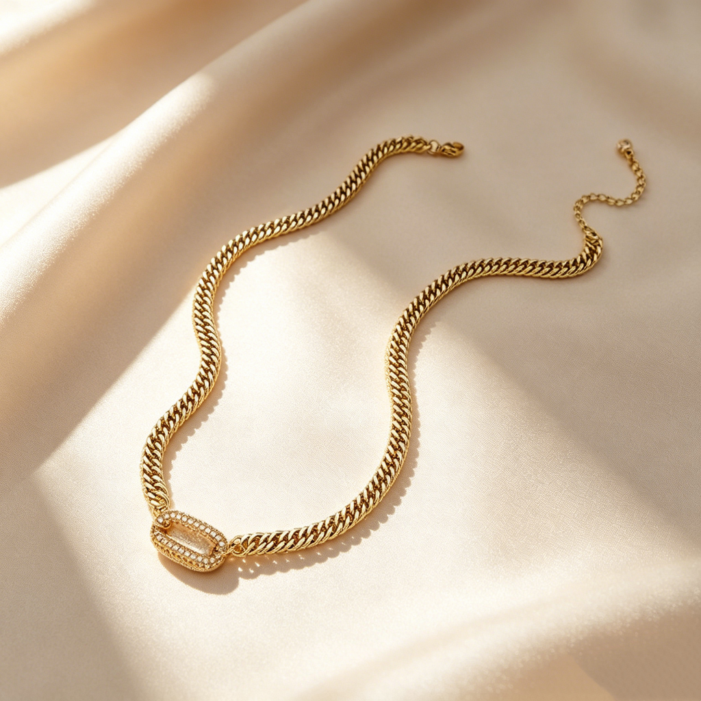 Oval Pavé Cuban Link Necklace