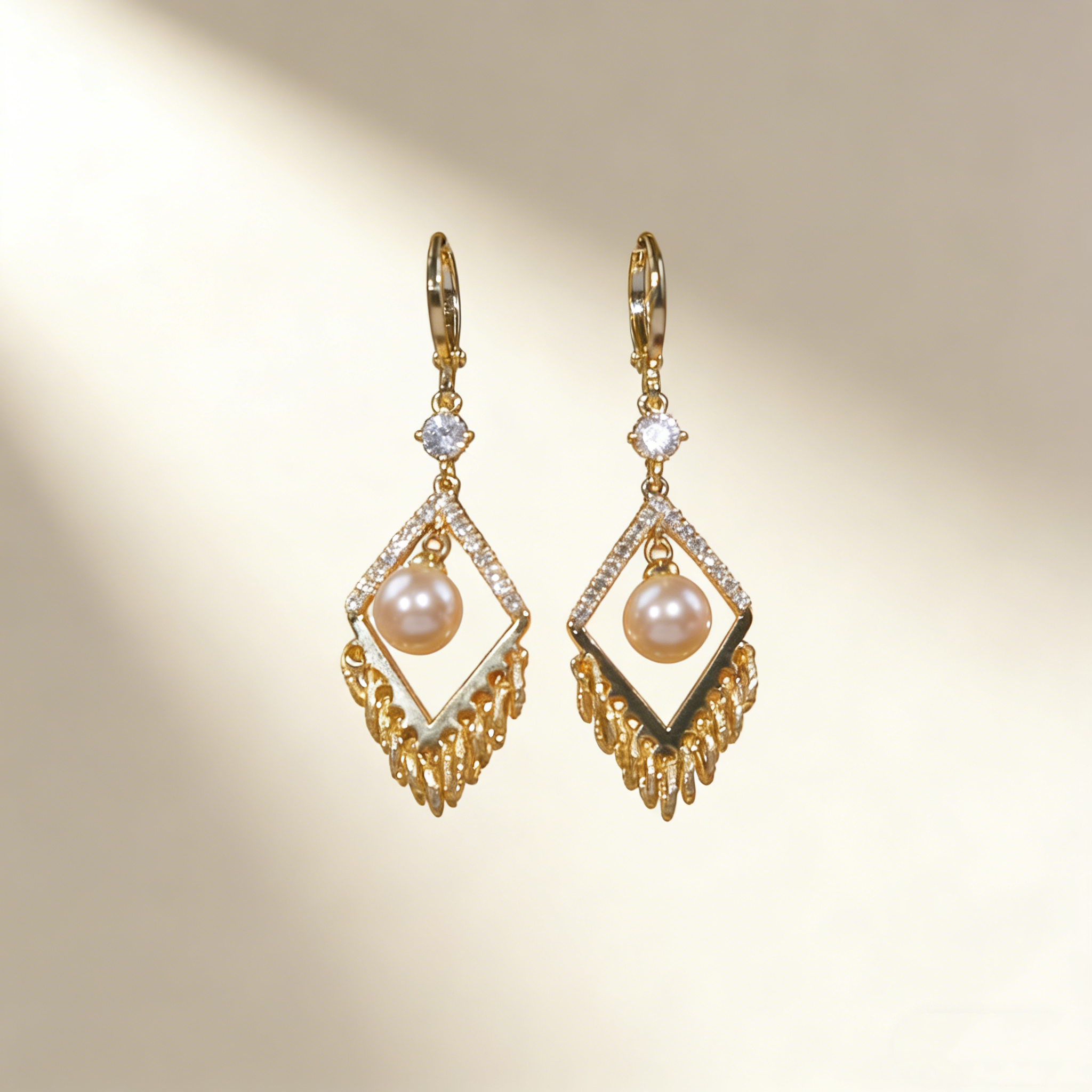 Pearl Geometric Tassel Earrings
