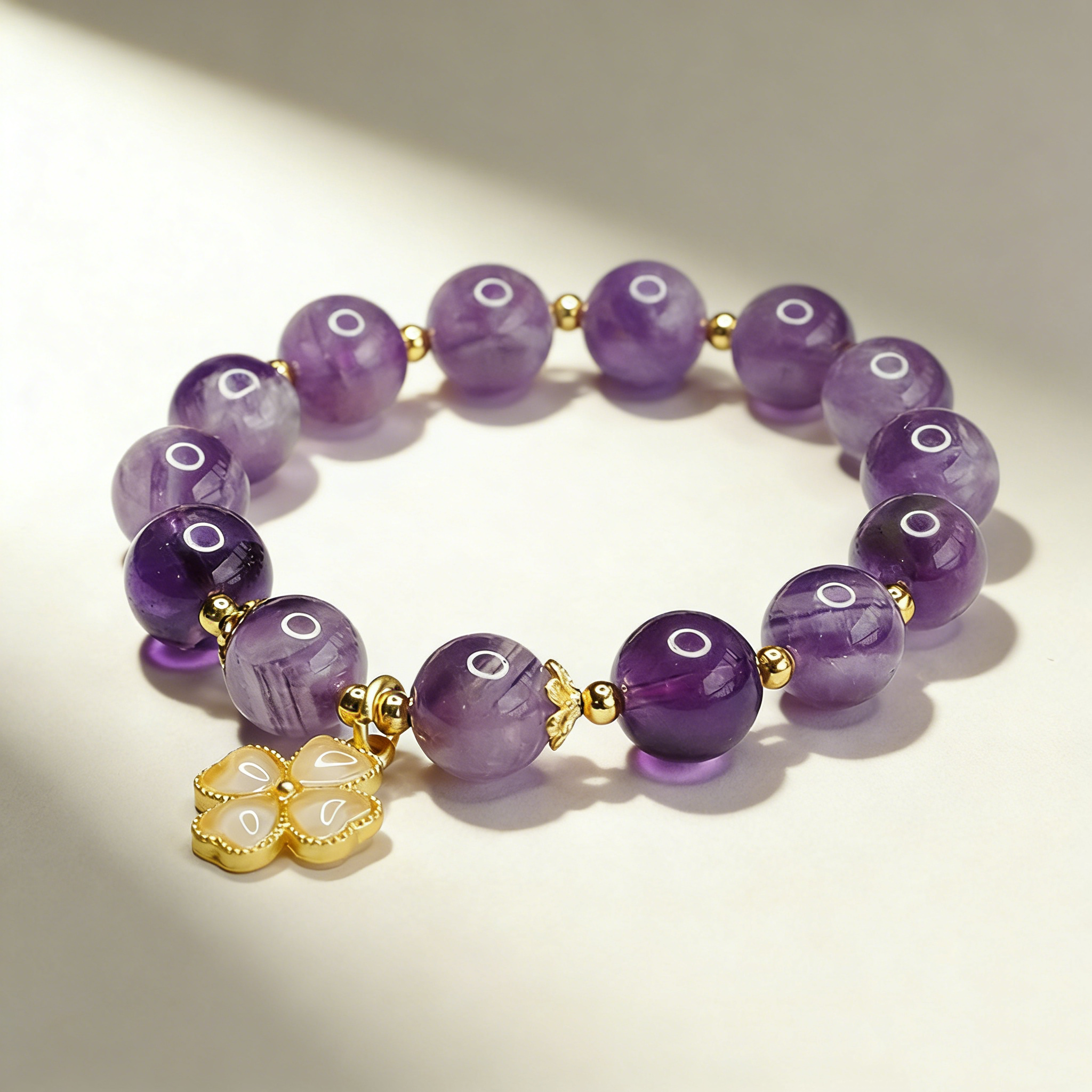 Four-Leaf Clover Natural Amethyst Bracelet