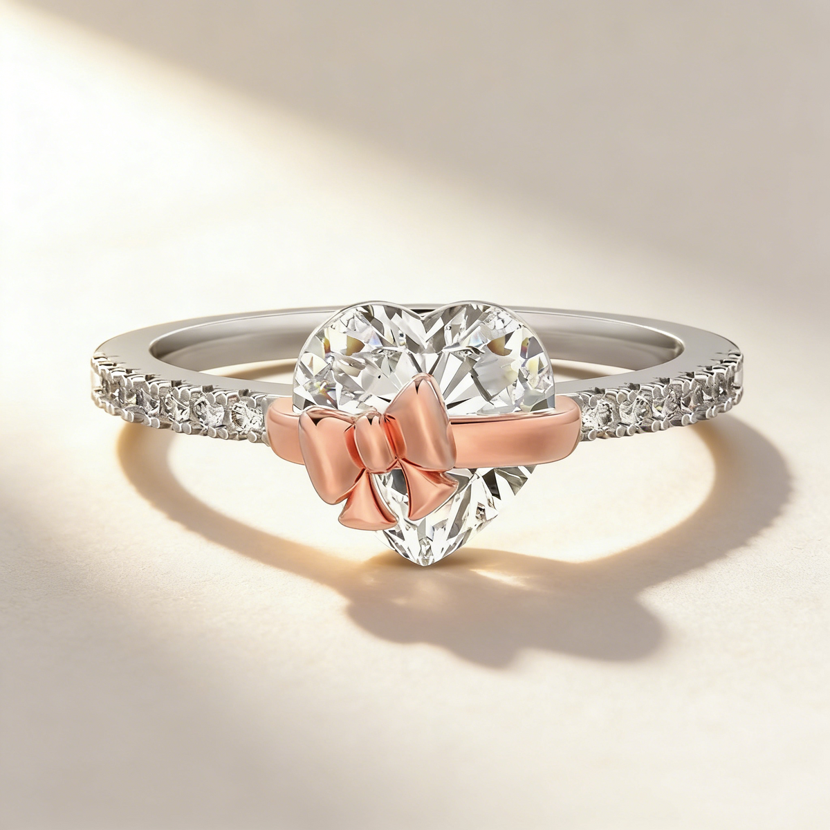 Bow Heart Moissanite Ring