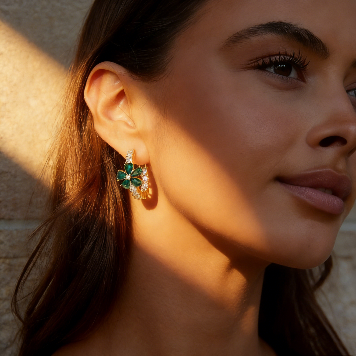 Natural Green Crystal Flower Earrings