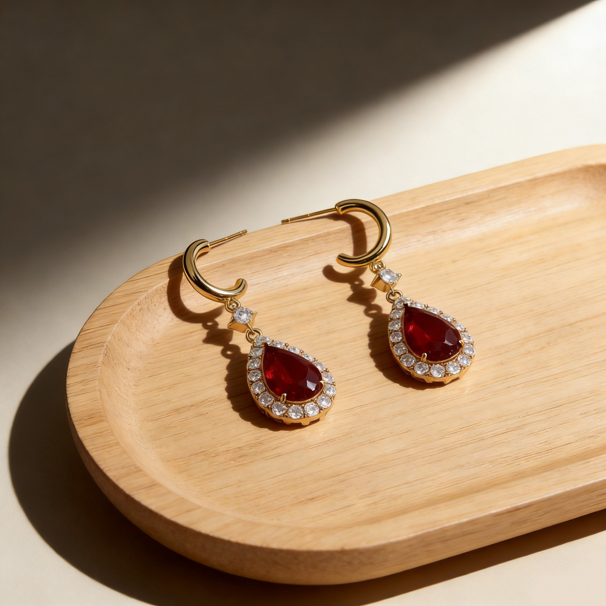 Natural Red Crystal Waterdrop Earrings