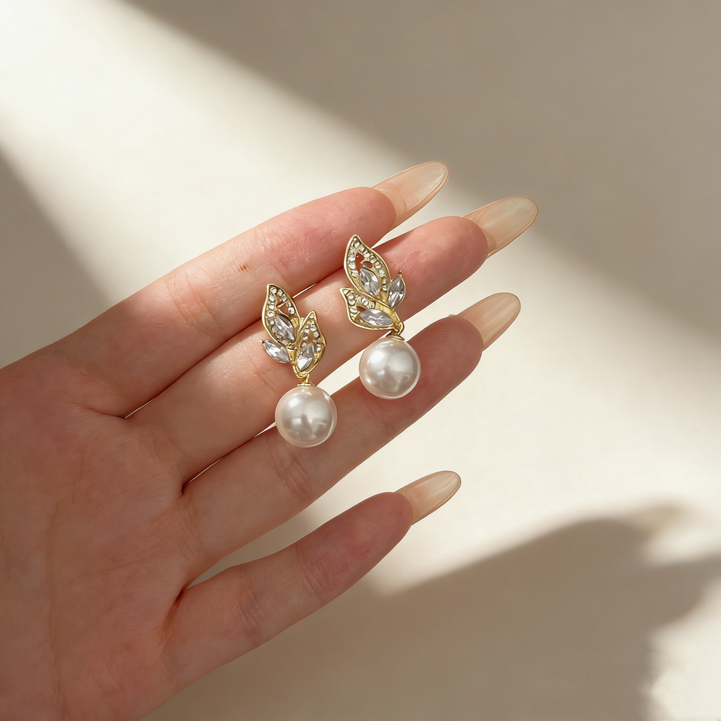 Leaf Pearl Drop Earrings