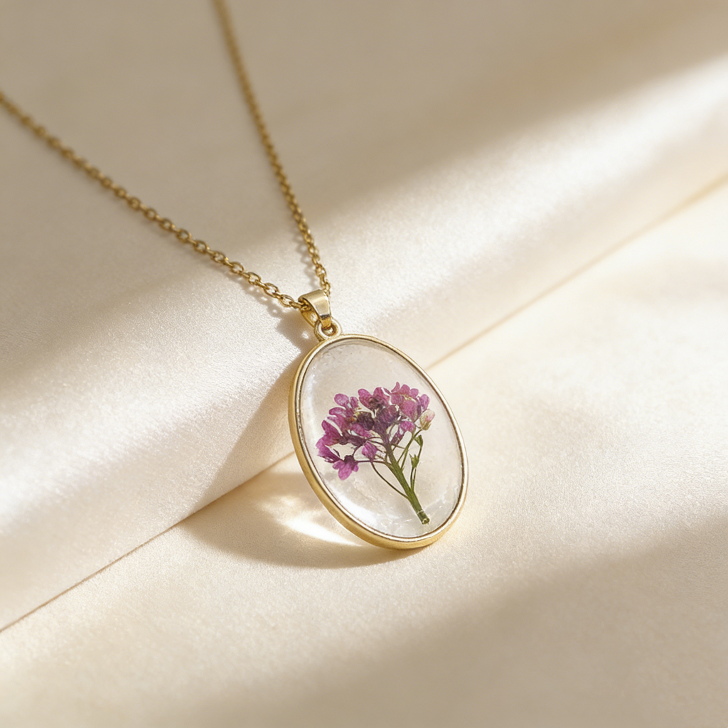 Resin Preserved Flower Pendant Necklace