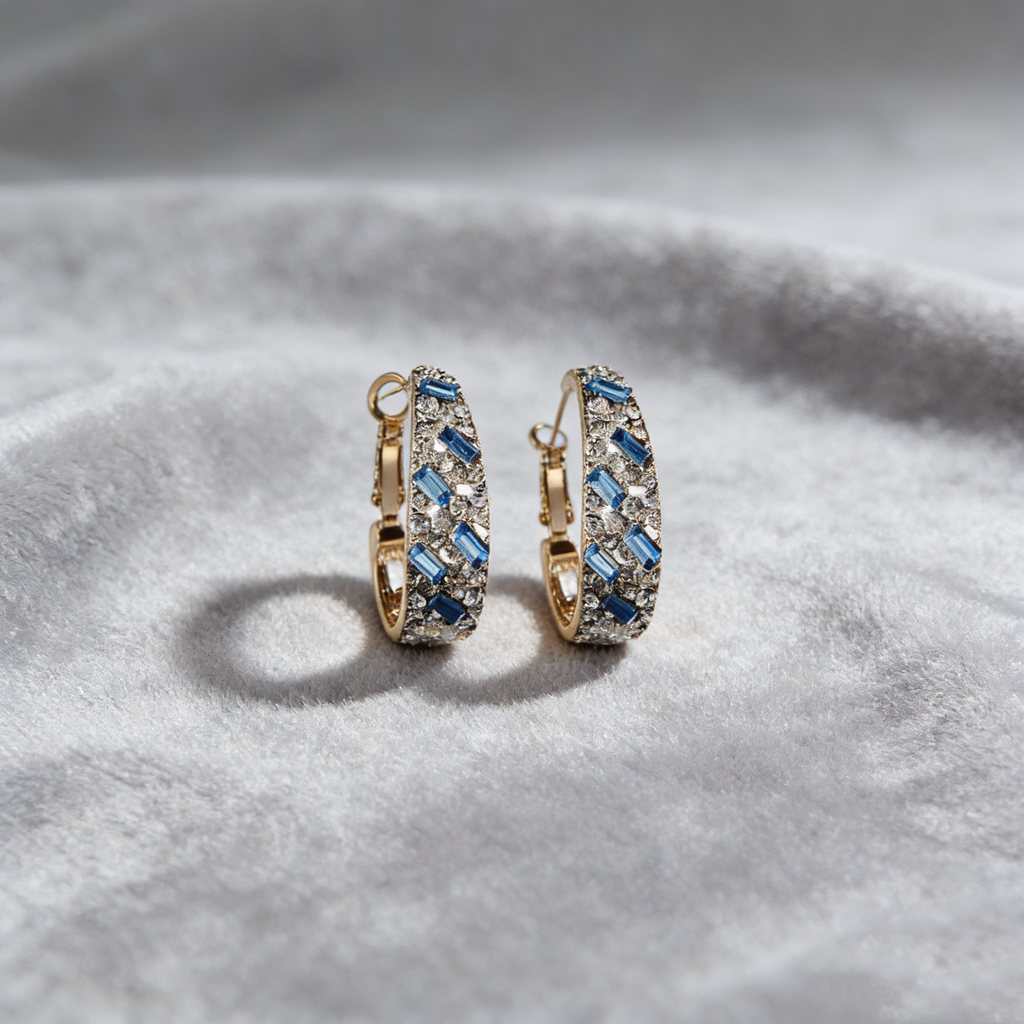 Natural Blue Crystal Hoop Earrings