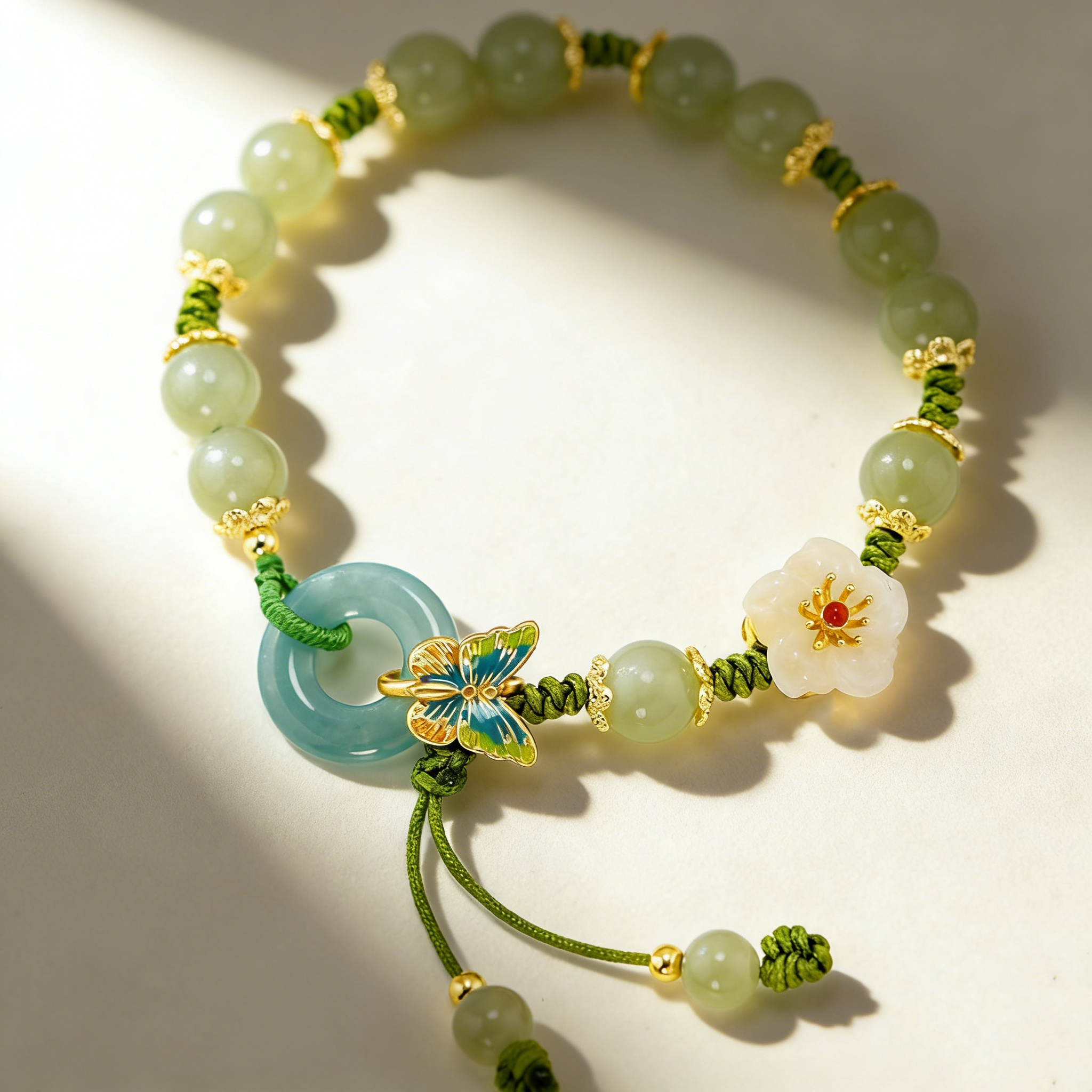 Butterfly & Floral Jade Beaded Bracelet
