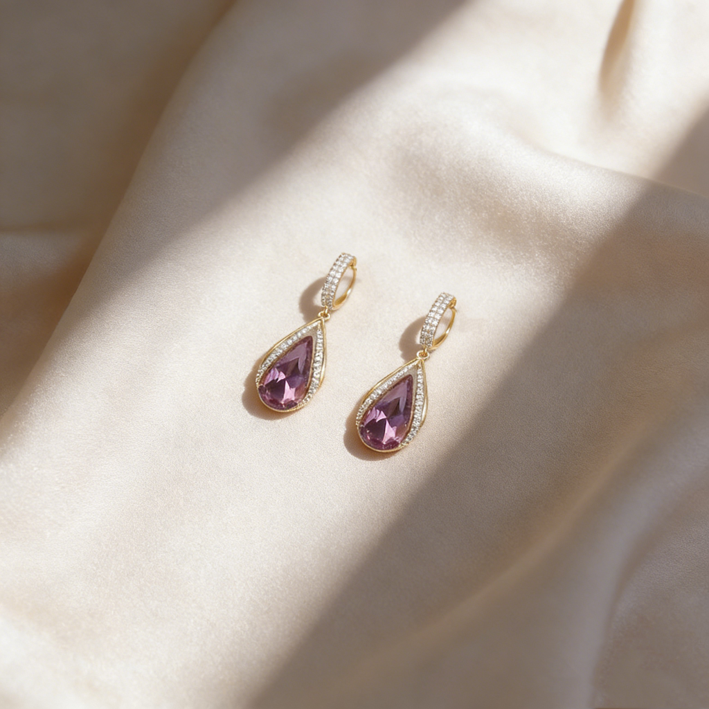 Elegant Natural Amethyst Teardrop Earrings