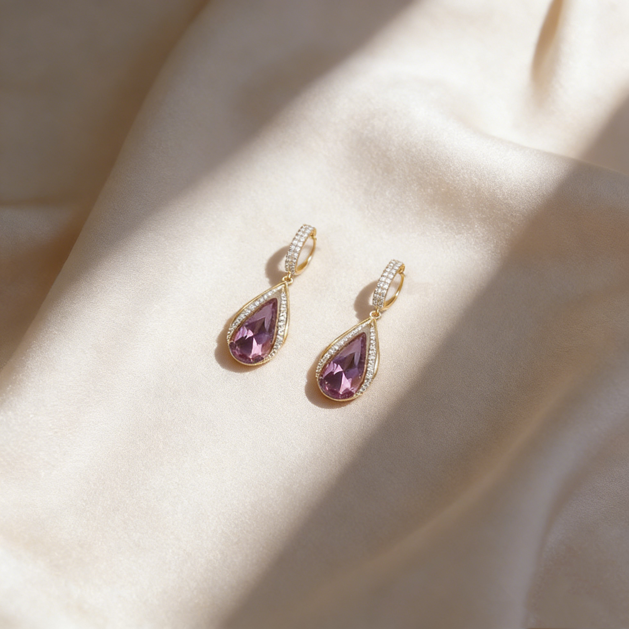 Elegant Natural Amethyst Teardrop Earrings