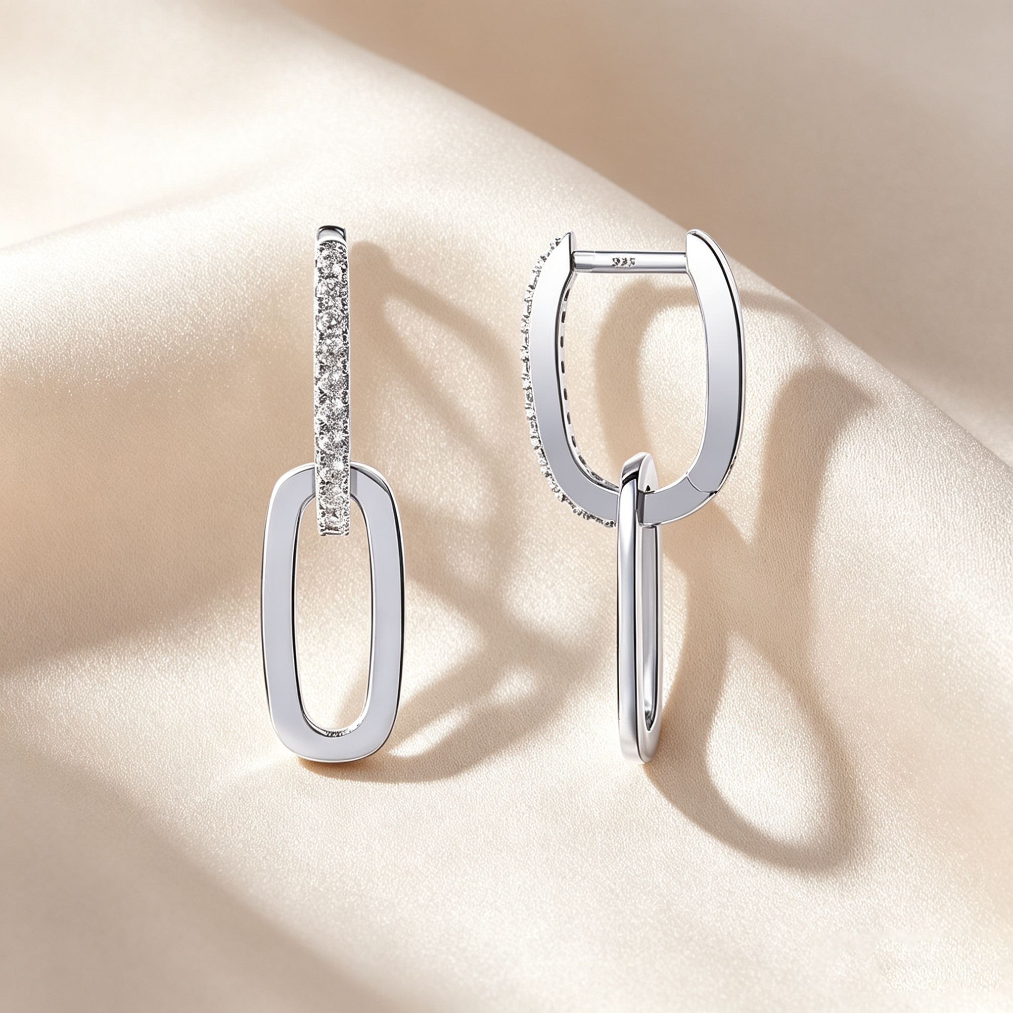 Double Link Rectangular Hoop Earrings