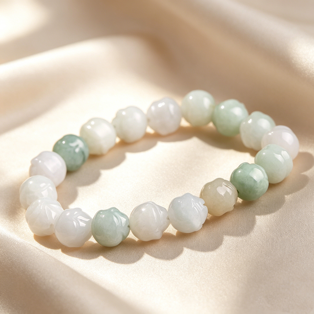 Natural Jadeite Rose Beaded Bracelet
