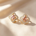 Elegant Four-Leaf Clover Pavé Square Earrings