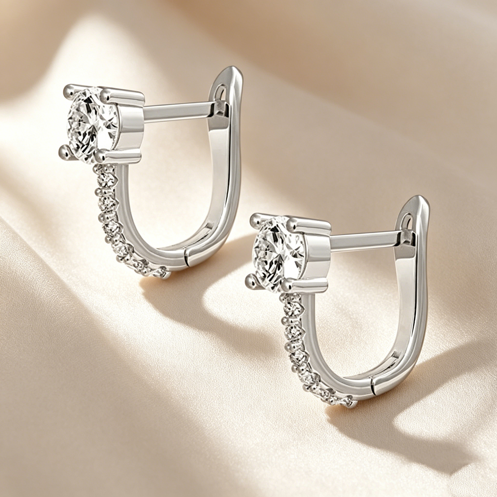 4-Prong Round Drop Huggie Earrings