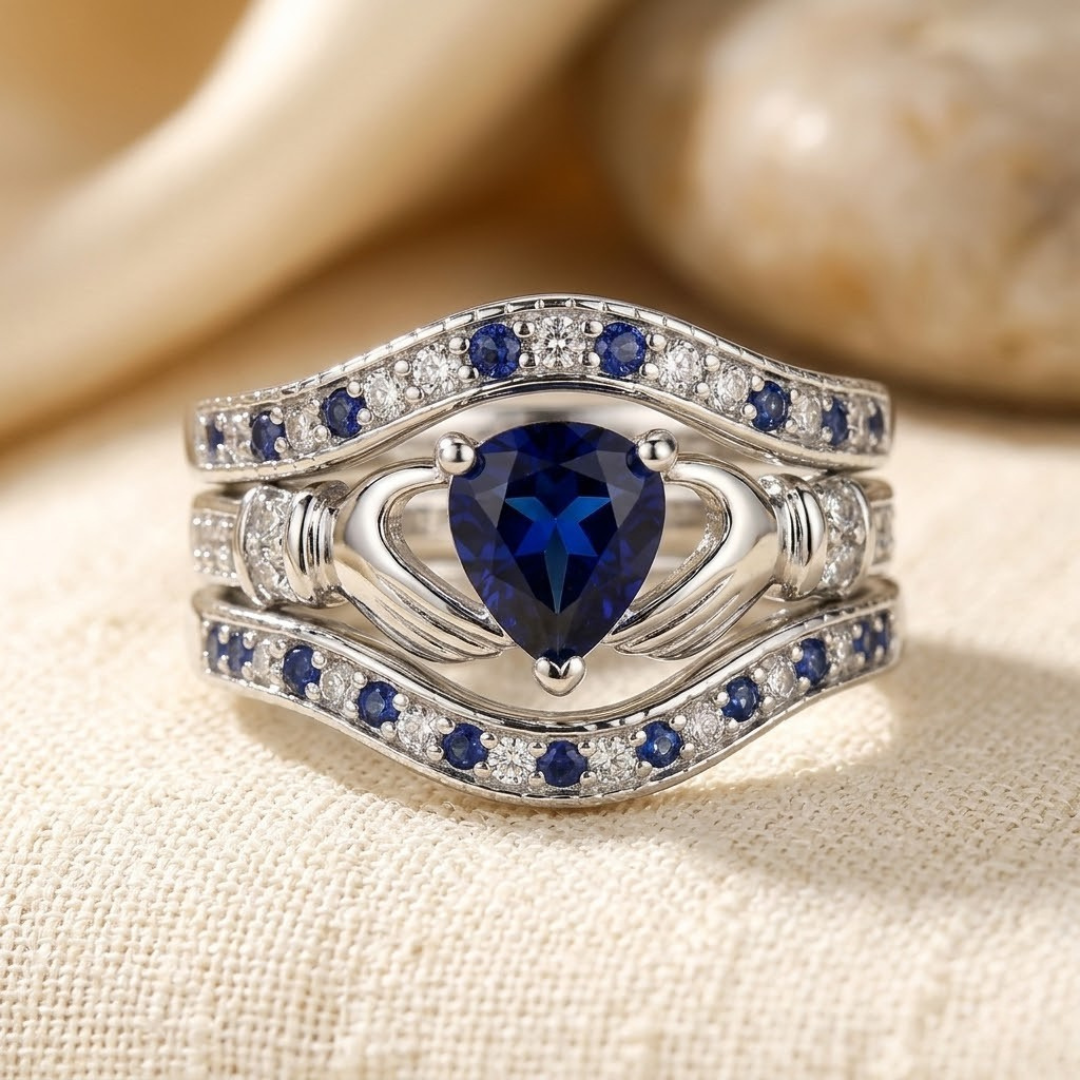 Silver Sapphire Interlocking Ring