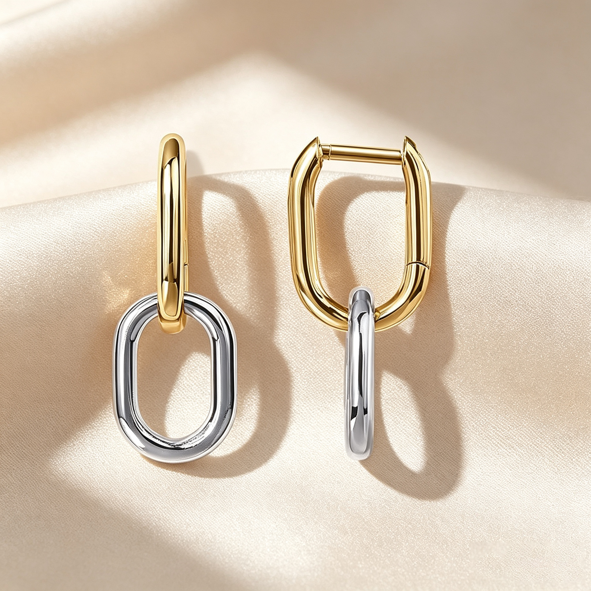 Double Link Rectangular Hoop Earrings