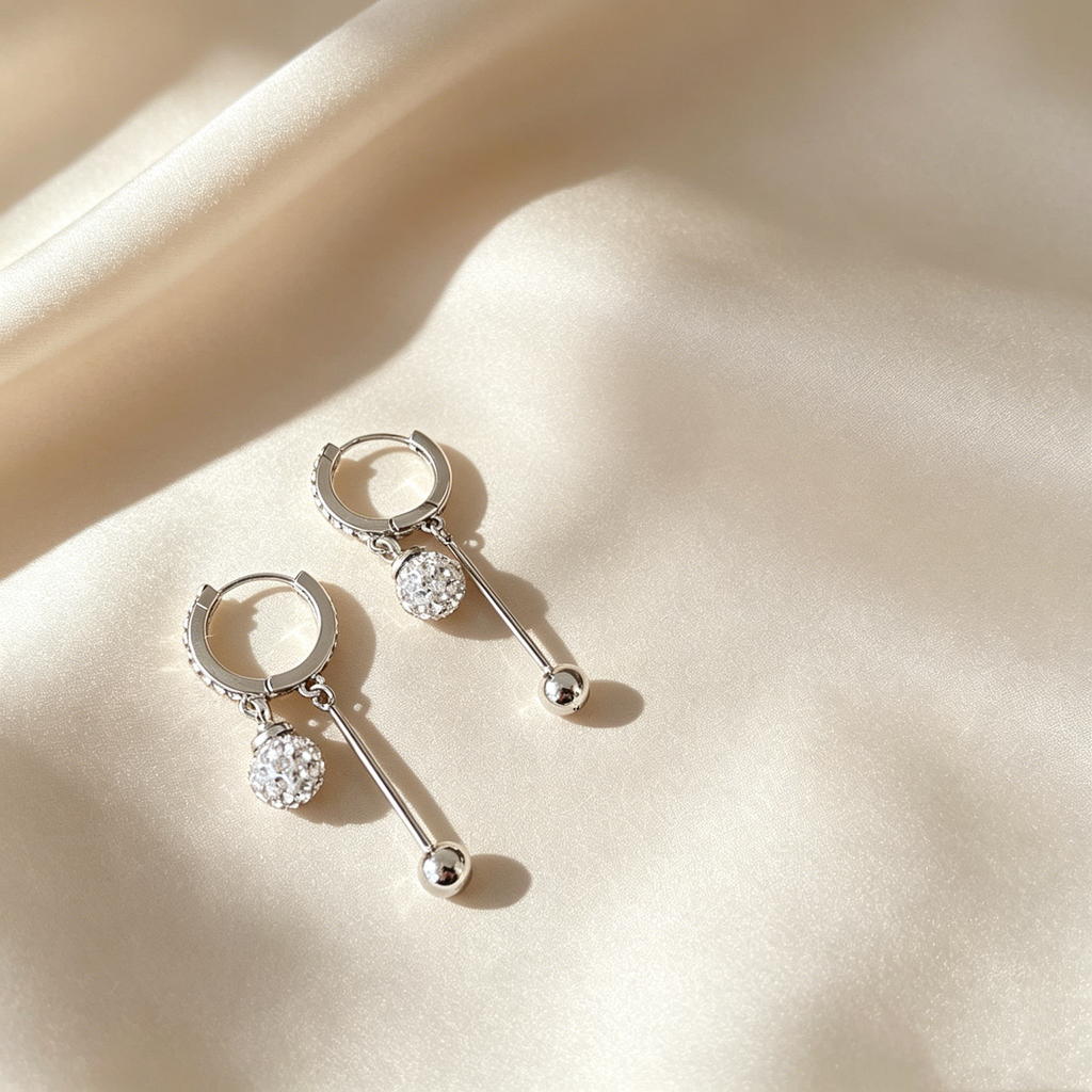 Pavé Sphere Drop Bar Hoop Earrings