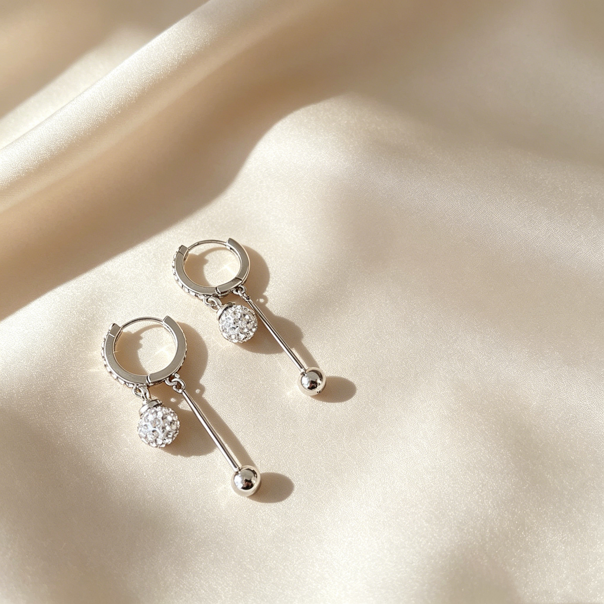 Pavé Sphere Drop Bar Hoop Earrings