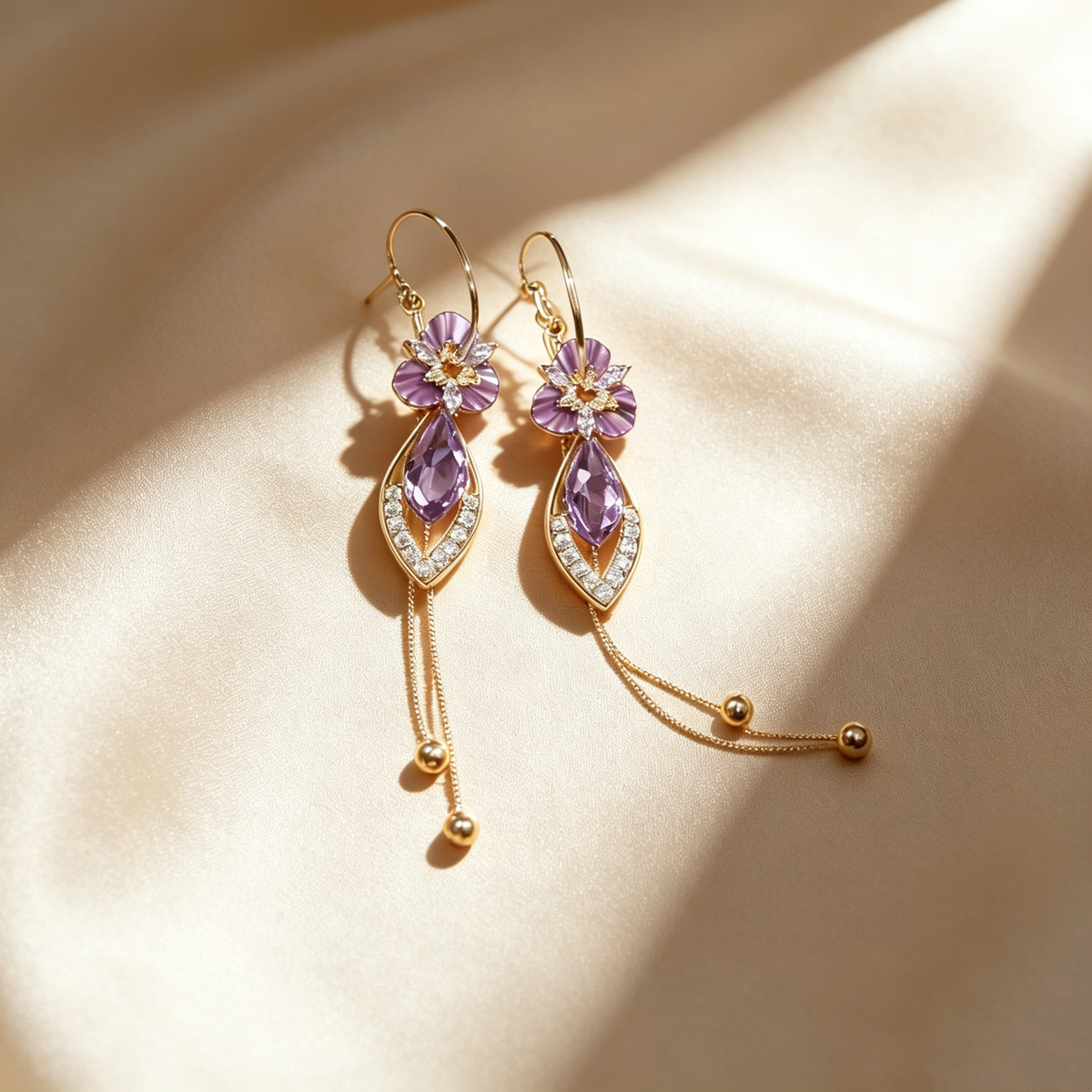 Natural Amethyst Tassel Earrings