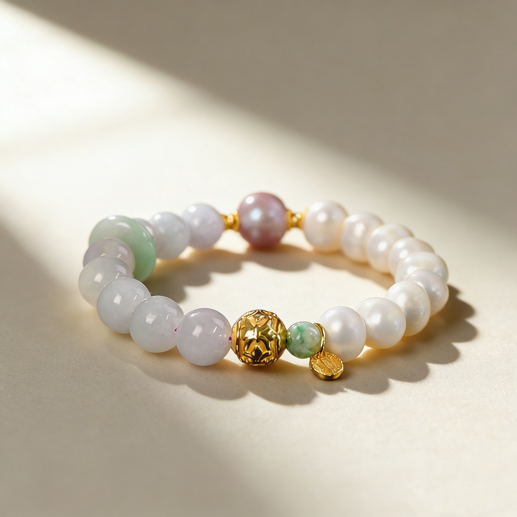 Natural Jadeite and Pearl Bracelet