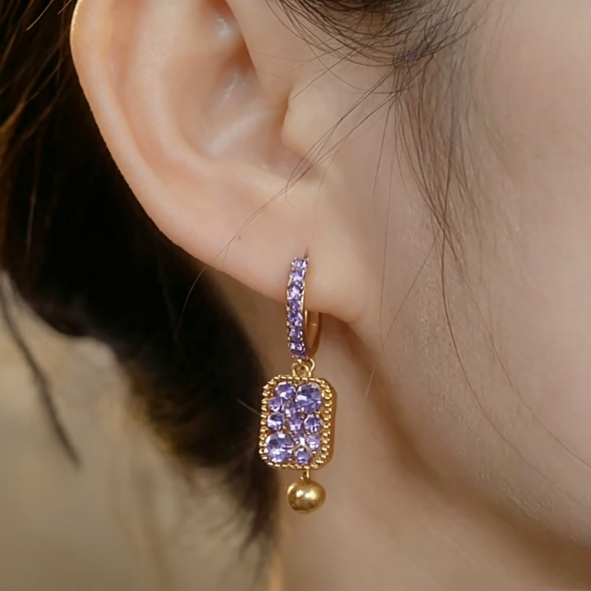 Pavé Square Drop Bar Hoop Earrings