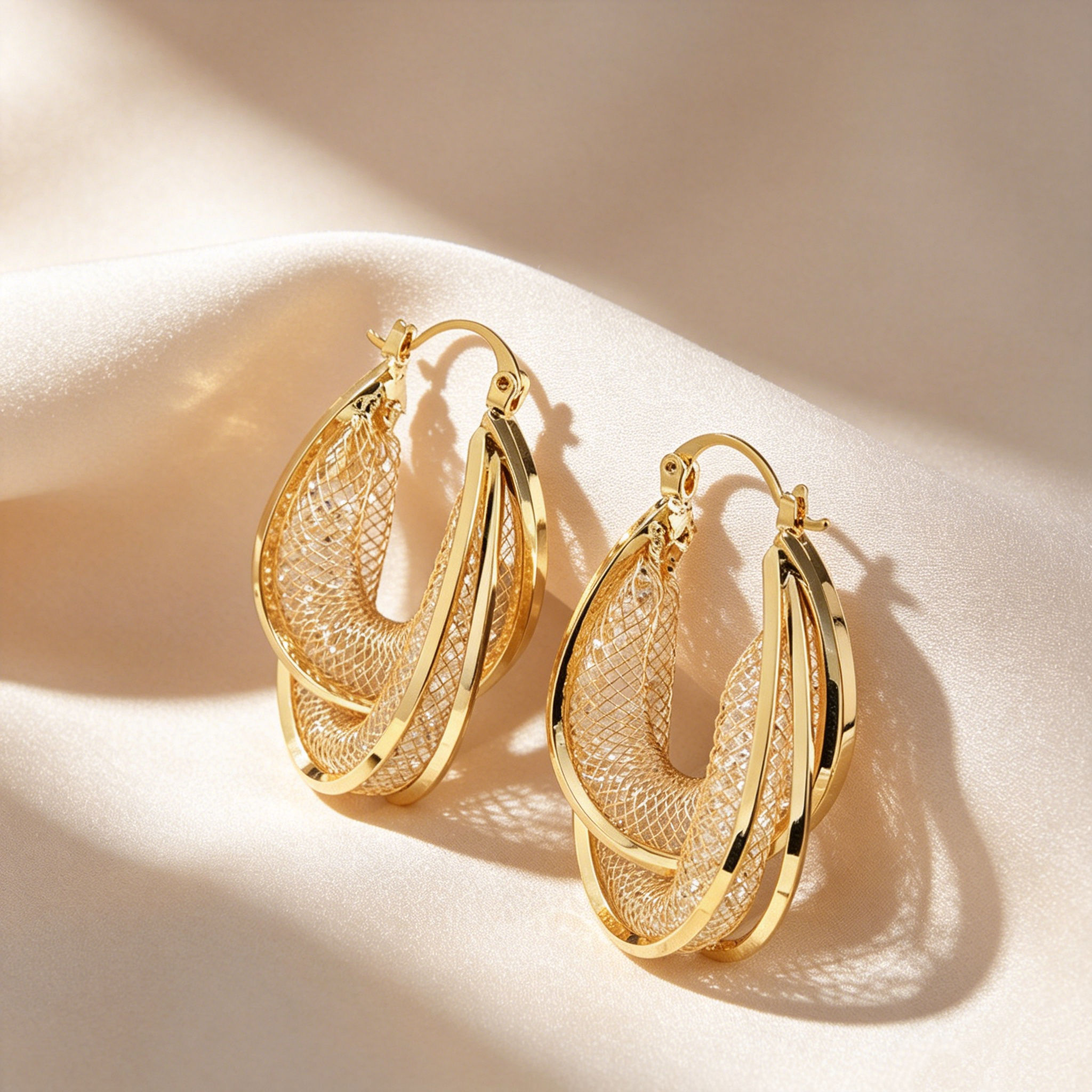 Double-Layer Mesh Wide Hoop Earrings