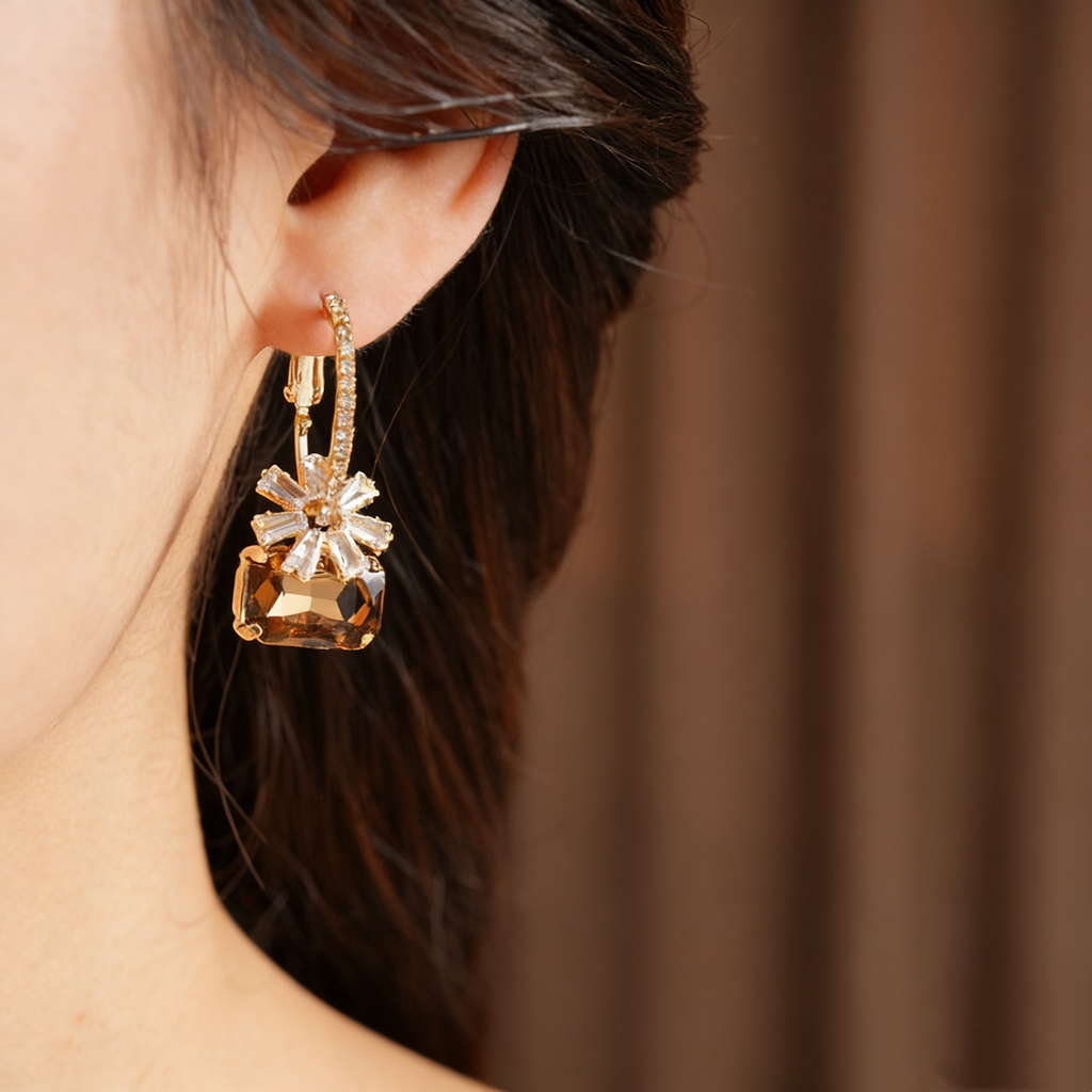 Elegant Cushion-Cut Crystal Drop Earrings
