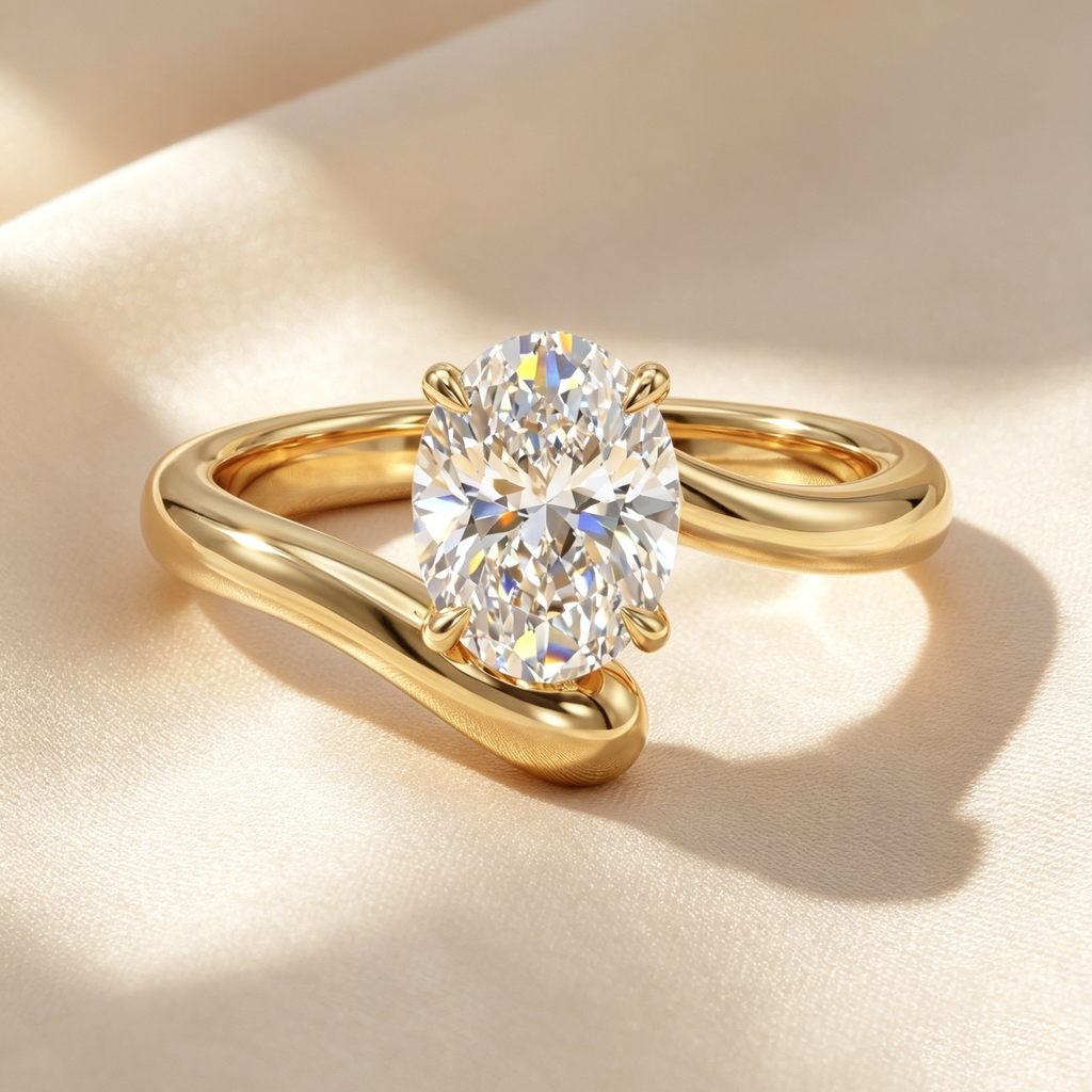 Twist Band Oval Moissanite Ring