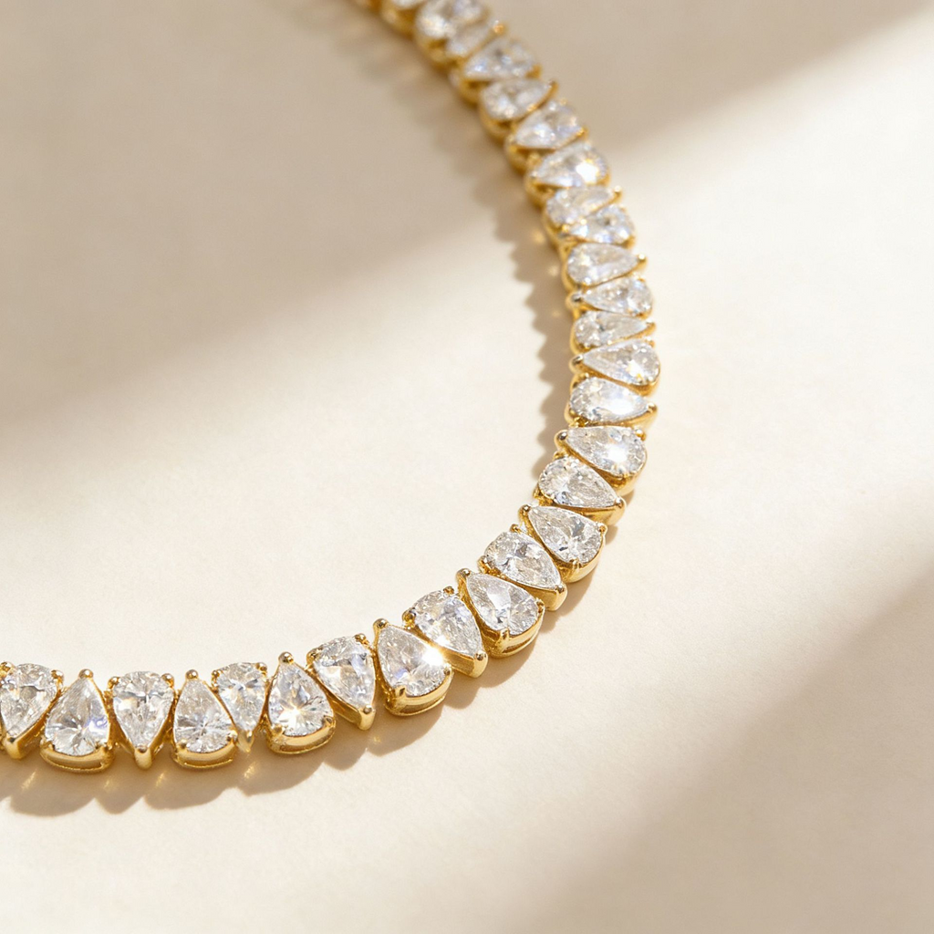 Pear-Shaped Full-Diamond Tennis Necklace