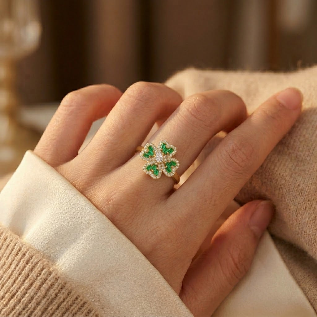 Gold Emerald Floral Ring