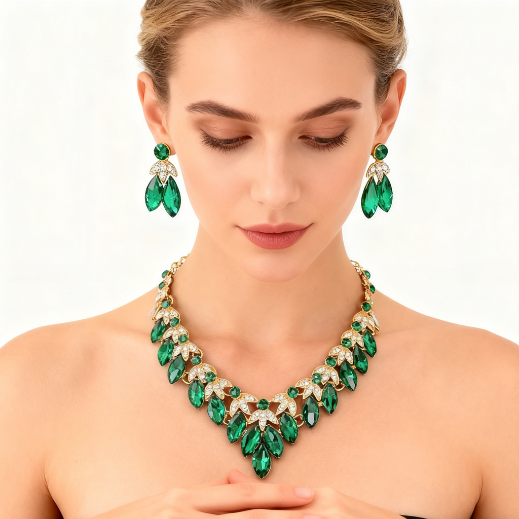 Crystal Leaf Necklace & Earrings Set