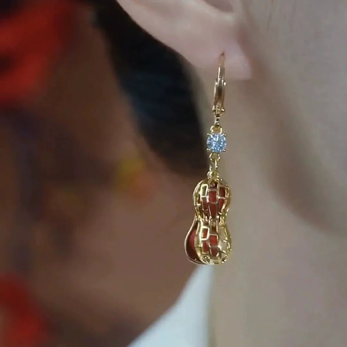 Good luck peanut natural freshwater pearl earrings