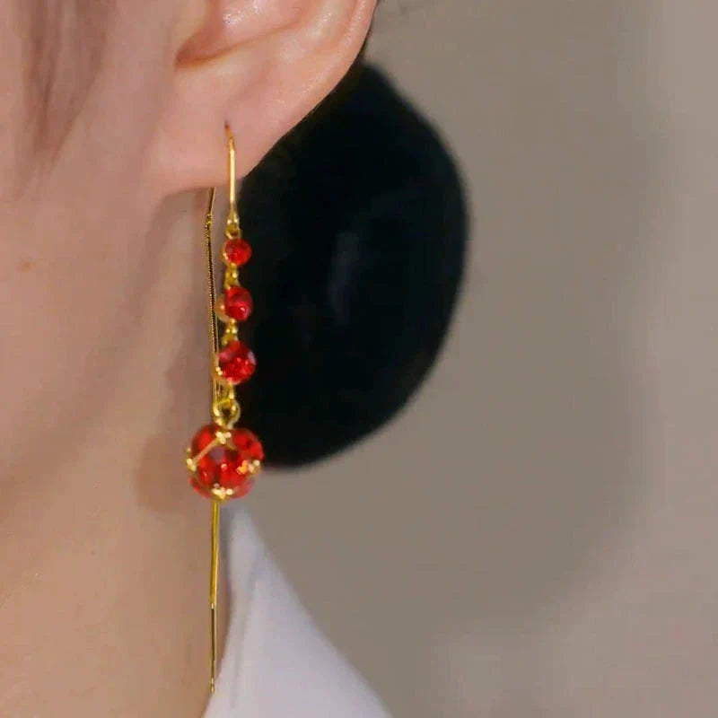 Natural red crystal tassel earrings