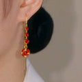 Natural red crystal tassel earrings