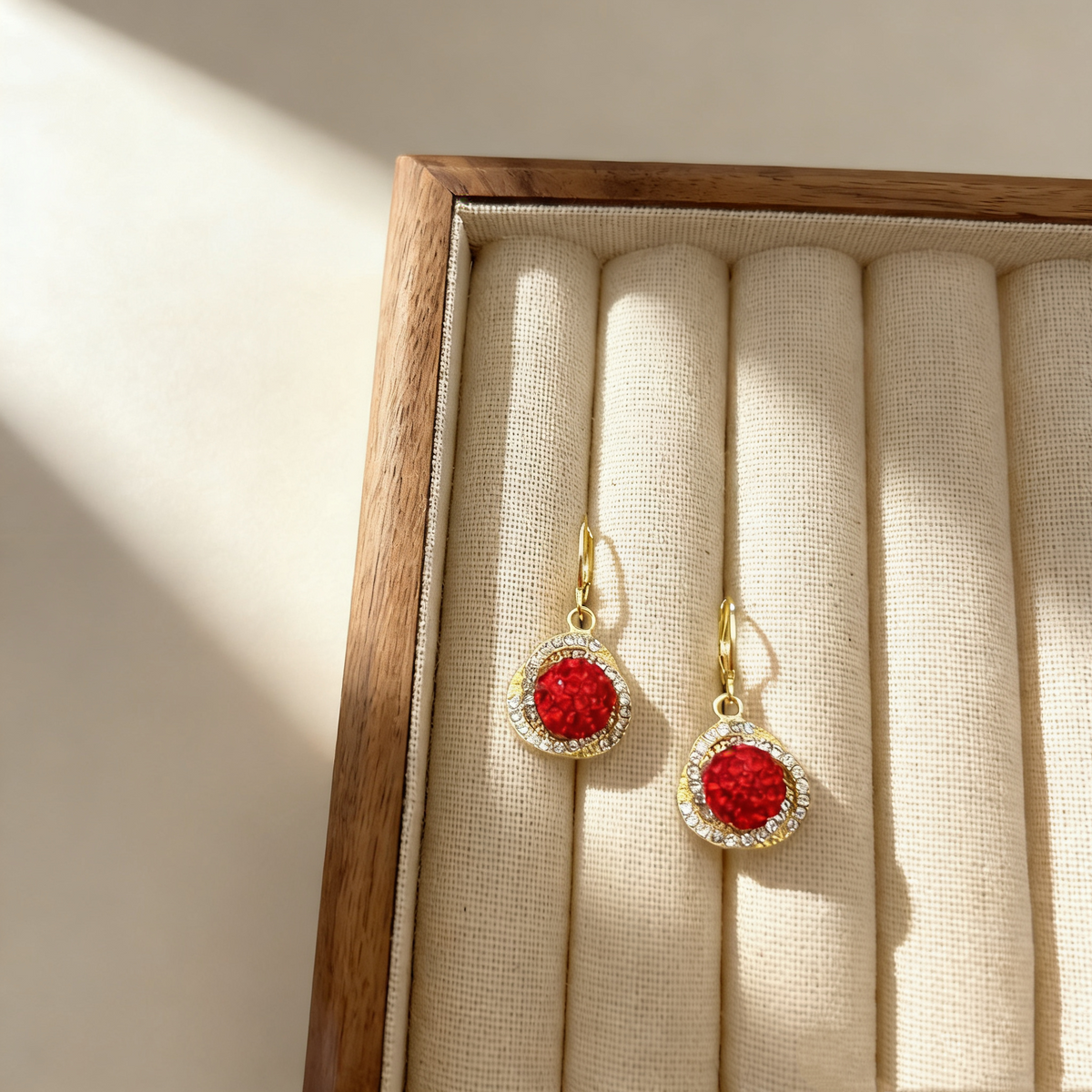 Red Gemstone Wrapped Hoop Earrings