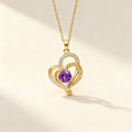 Double Heart Amethyst Pendant Necklace