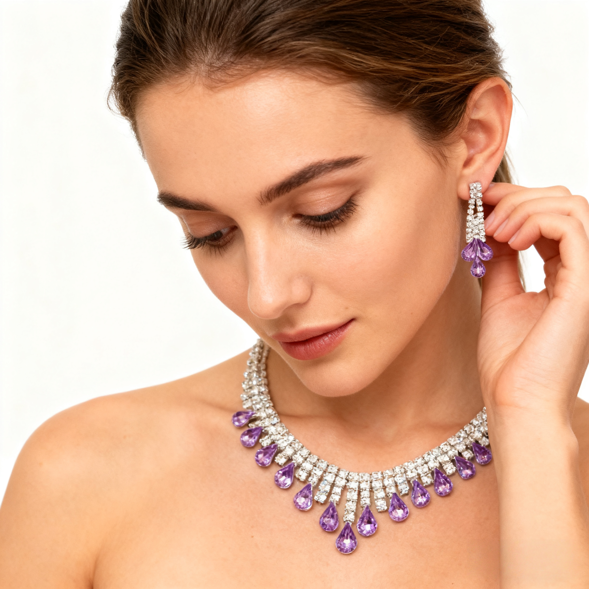 Amethyst Tassel Necklace & Earring Set