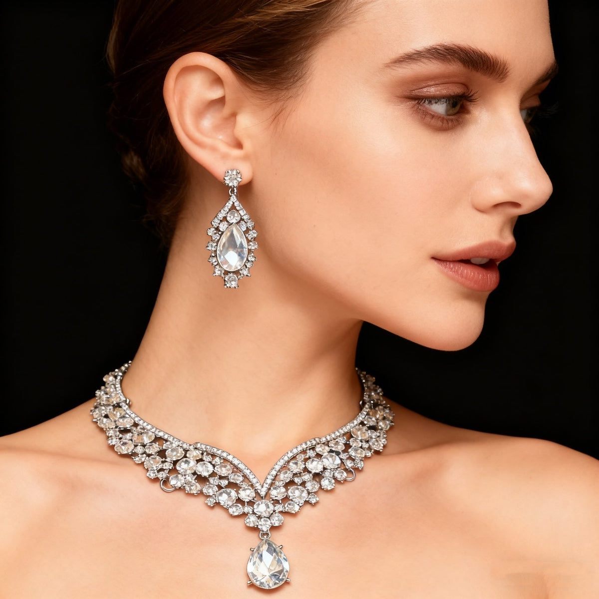 Clear Crystal & Diamond Necklace & Earring Set