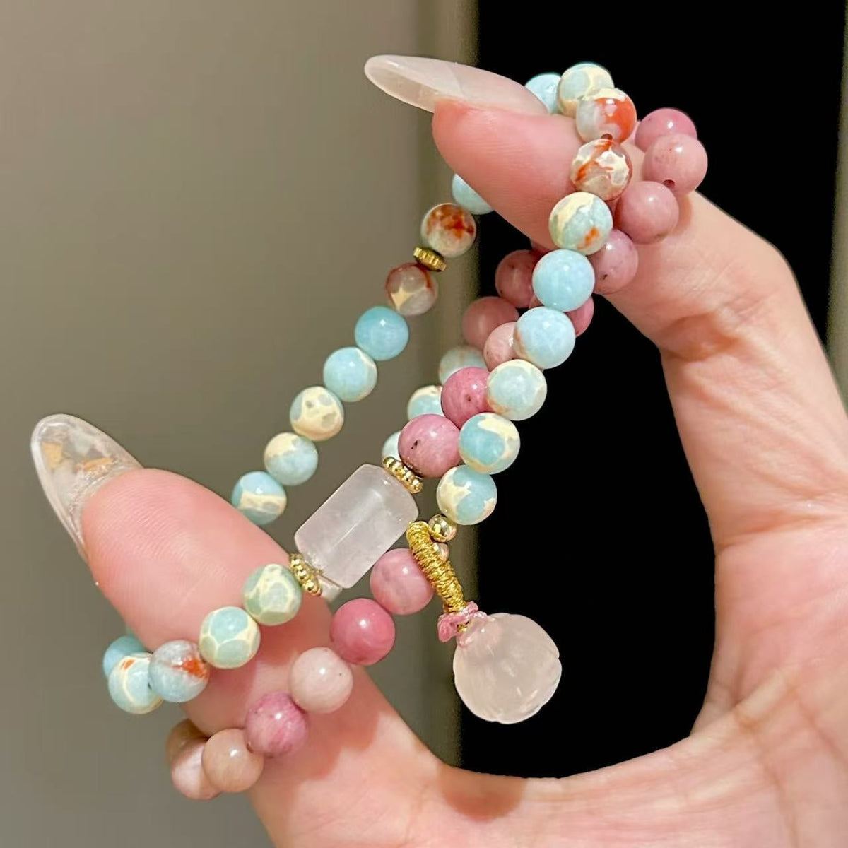 Pink Blue Stone Ballad Longevity Stone  Bracelet