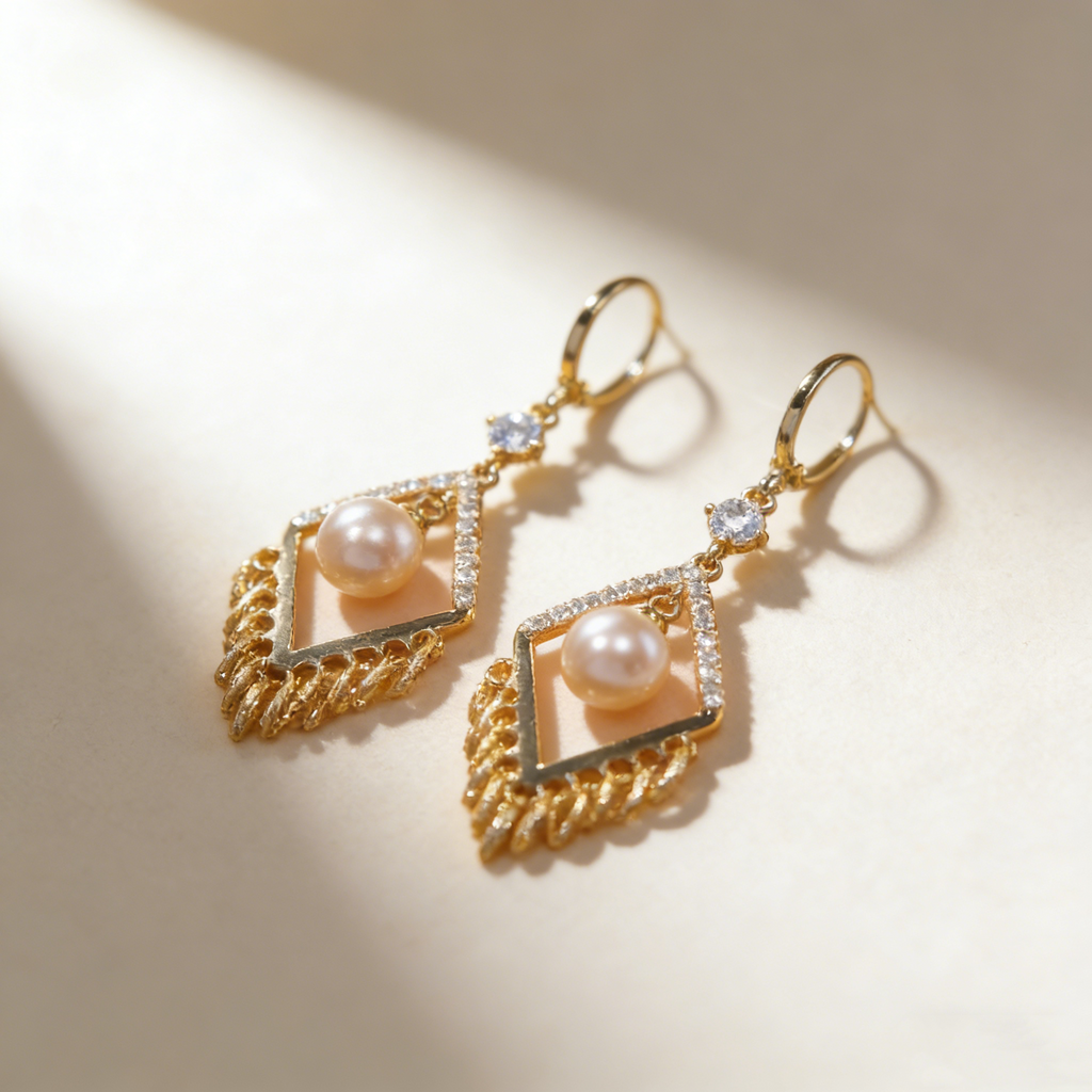 Pearl Geometric Tassel Earrings