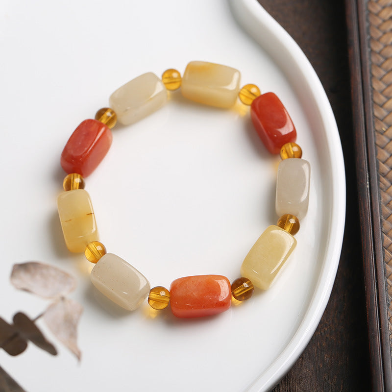 Square long bone Natural Emerald Jade Stone bracelet