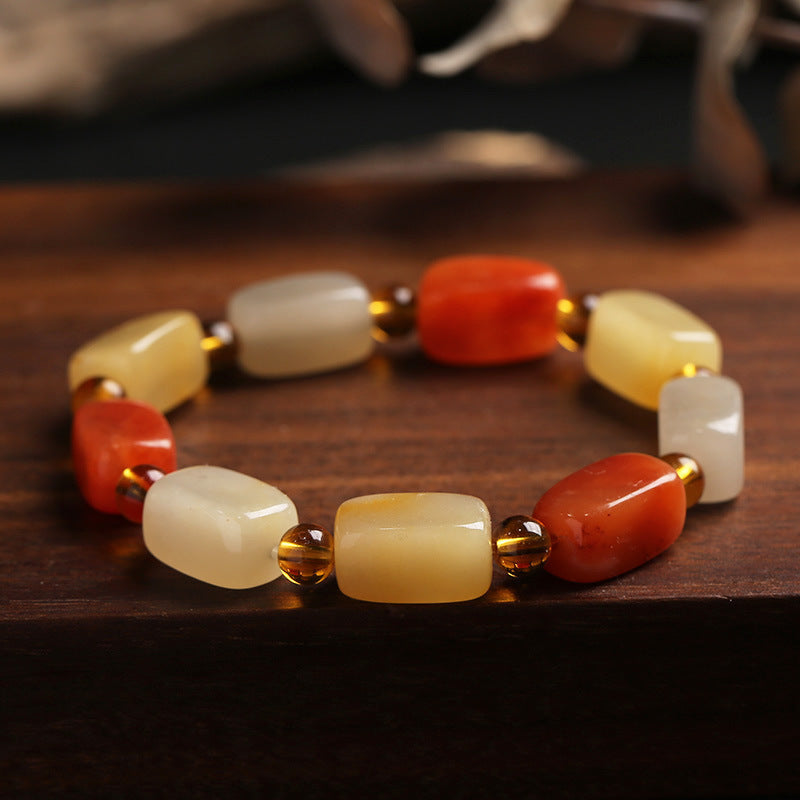 Square long bone Natural Emerald Jade Stone bracelet