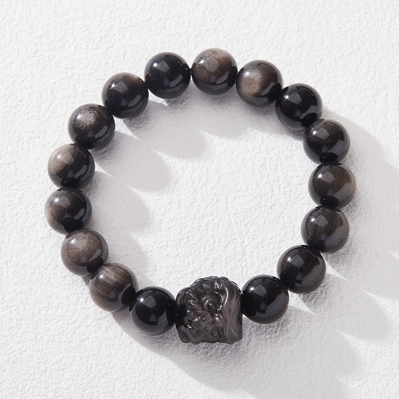 Lucky Lion Natural Obsidian Bracelet