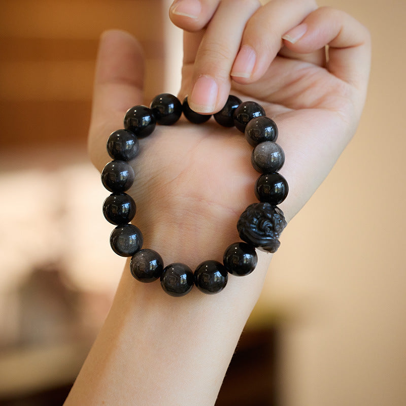 Lucky Lion Natural Obsidian Bracelet